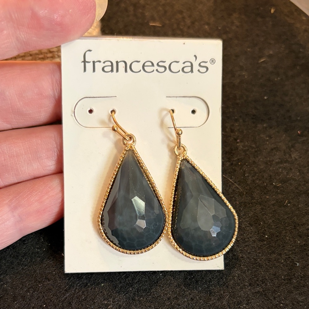 Francesca's Collections Gold and Dark Teardrop Earrings